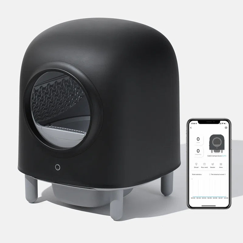 Self Cleaning Cat Litter Box, App Control, Safety Protection, Automatic Smart Robot Litter Box for Multiple Cats, with Garbage Bags&Plastic Air Filter, Black& White
