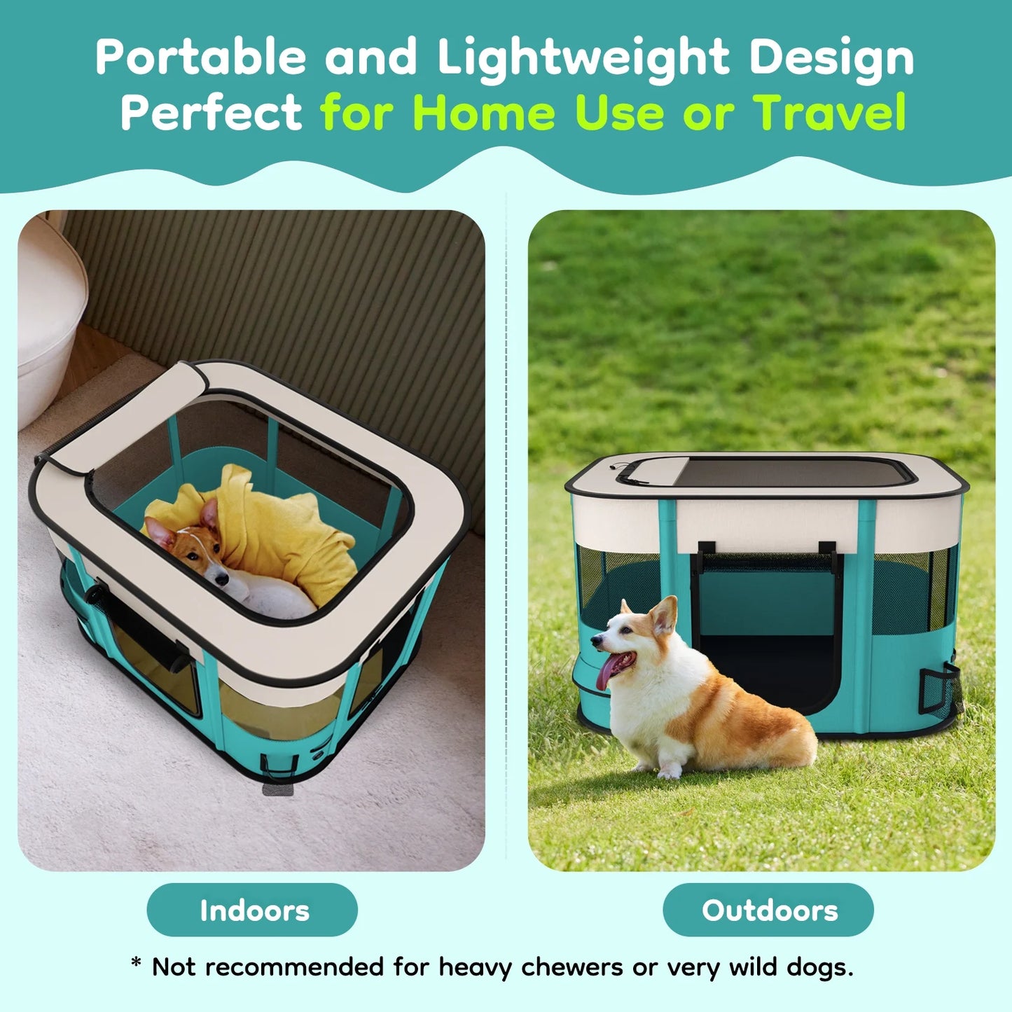 Pet Playpen, Foldable Portable Dog Cat Playpens Exercise Kennel Tent, Removable Shade Cover, Indoor Outdoor Travel Camping Use(L)