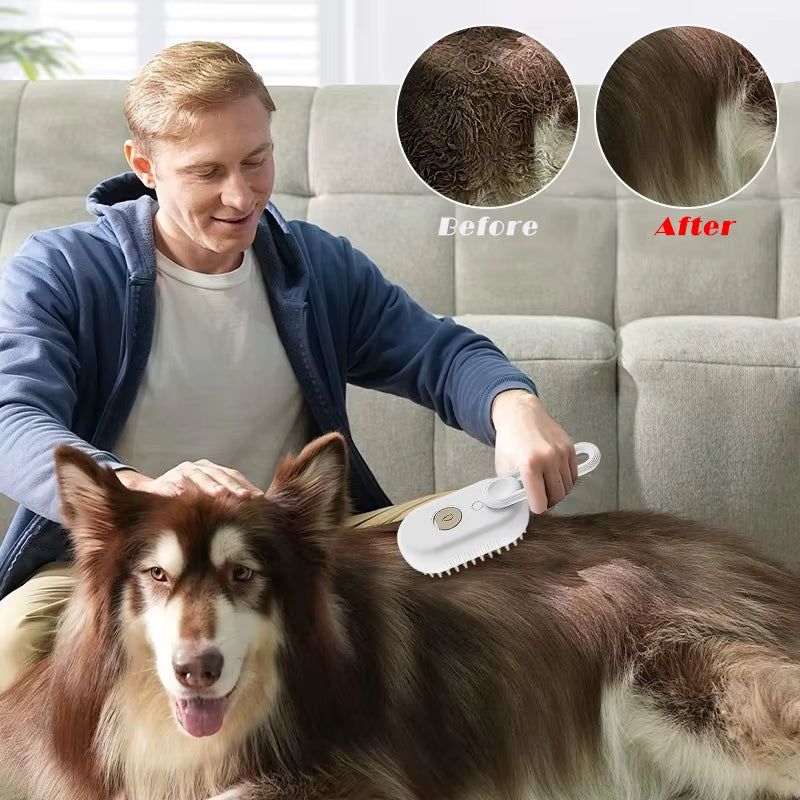 Pet Steam Brush Electric Spray Cat Hair Brush 3 In1 Dog Steamer Brush for Massage Hair Removal Grooming Supplies Pet Accessories