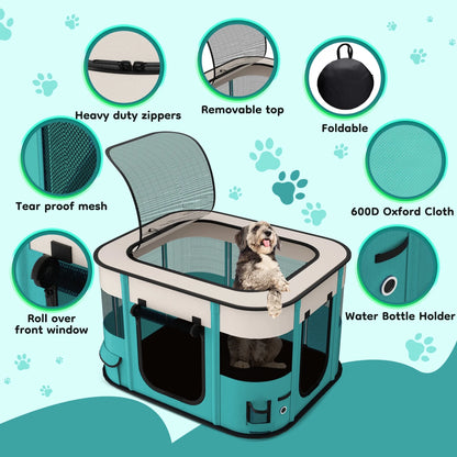 Pet Playpen, Foldable Portable Dog Cat Playpens Exercise Kennel Tent, Removable Shade Cover, Indoor Outdoor Travel Camping Use(L)
