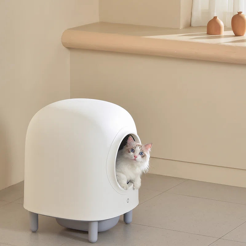 Self Cleaning Cat Litter Box, App Control, Safety Protection, Automatic Smart Robot Litter Box for Multiple Cats, with Garbage Bags&Plastic Air Filter, Black& White