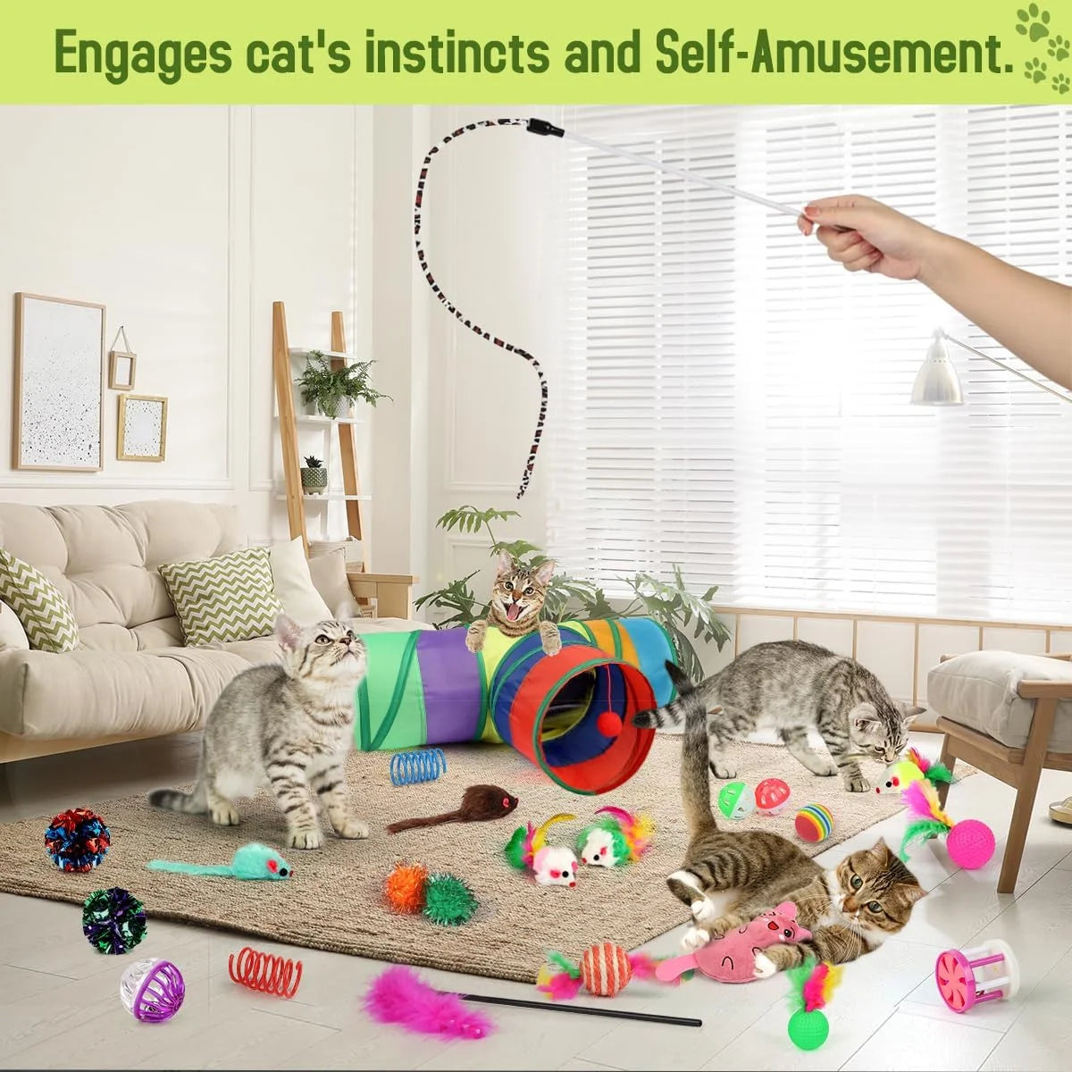 37 PCS Cat Toys, Interactive Kitten Toys for Indoor Kitty, Variety Catnip Toy Set Including Collapsible Cat Tunnel Tube Tent