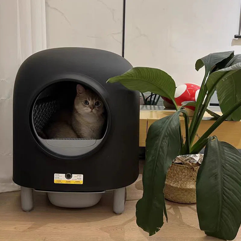 Self Cleaning Cat Litter Box, App Control, Safety Protection, Automatic Smart Robot Litter Box for Multiple Cats, with Garbage Bags&Plastic Air Filter, Black& White