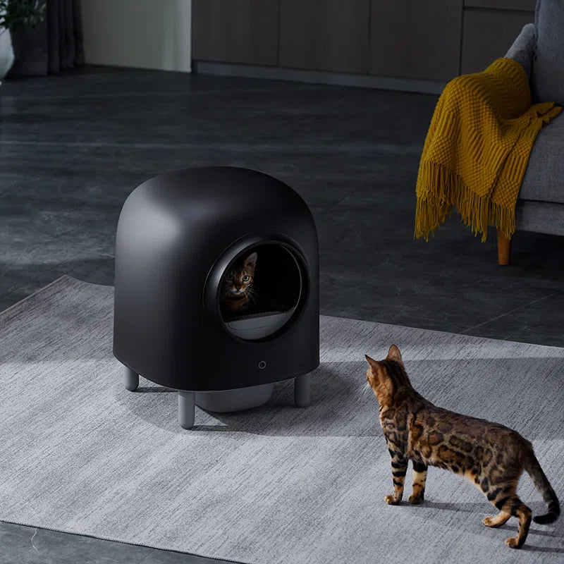 Self Cleaning Cat Litter Box, App Control, Safety Protection, Automatic Smart Robot Litter Box for Multiple Cats, with Garbage Bags&Plastic Air Filter, Black& White