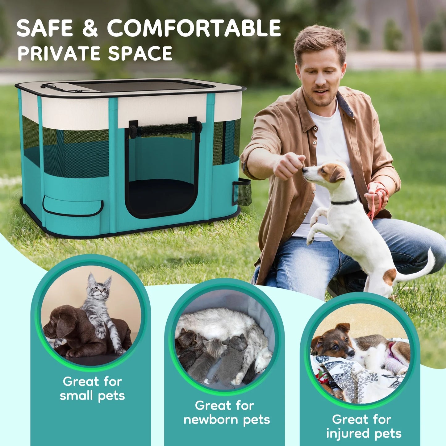 Pet Playpen, Foldable Portable Dog Cat Playpens Exercise Kennel Tent, Removable Shade Cover, Indoor Outdoor Travel Camping Use(L)