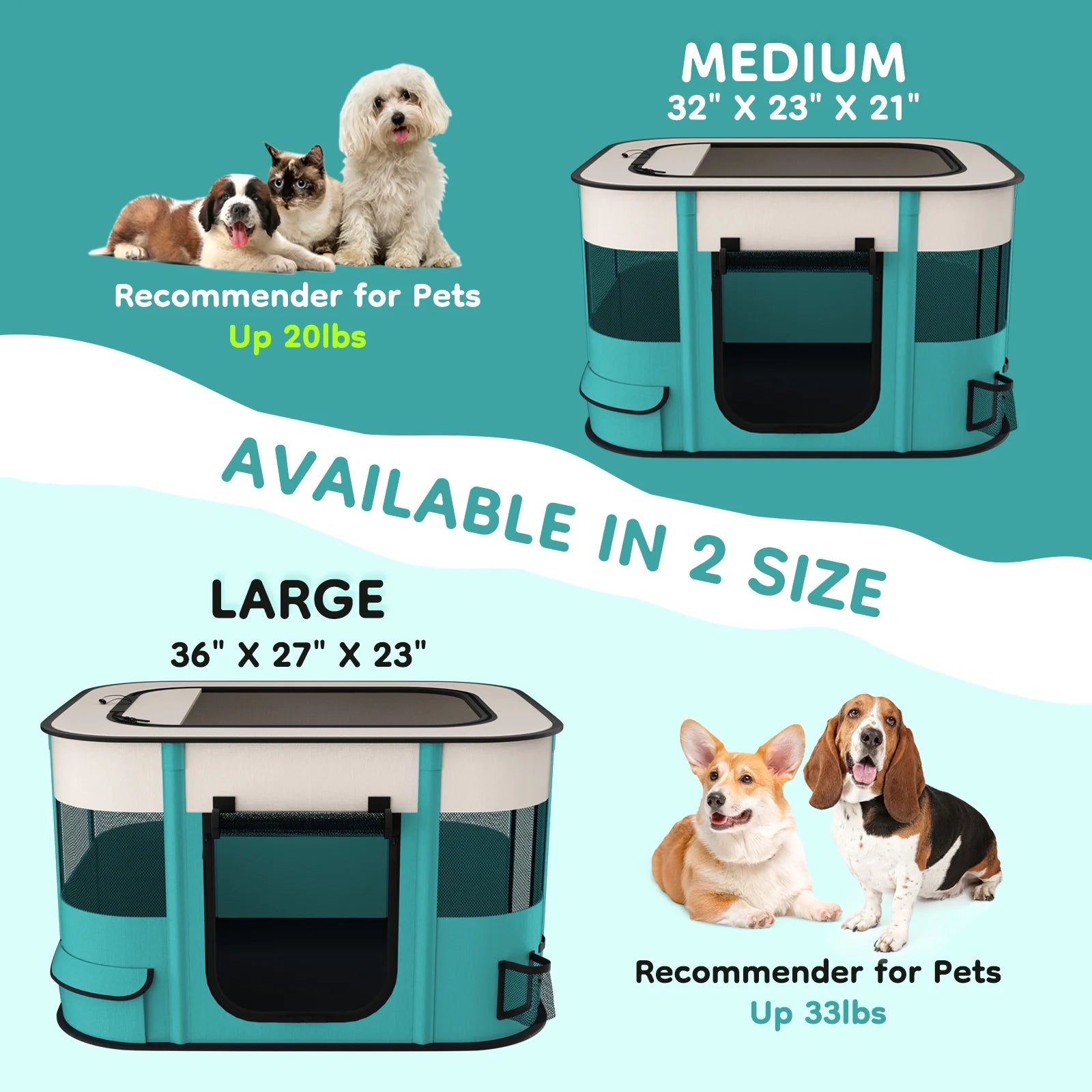 Pet Playpen, Foldable Portable Dog Cat Playpens Exercise Kennel Tent, Removable Shade Cover, Indoor Outdoor Travel Camping Use(L)