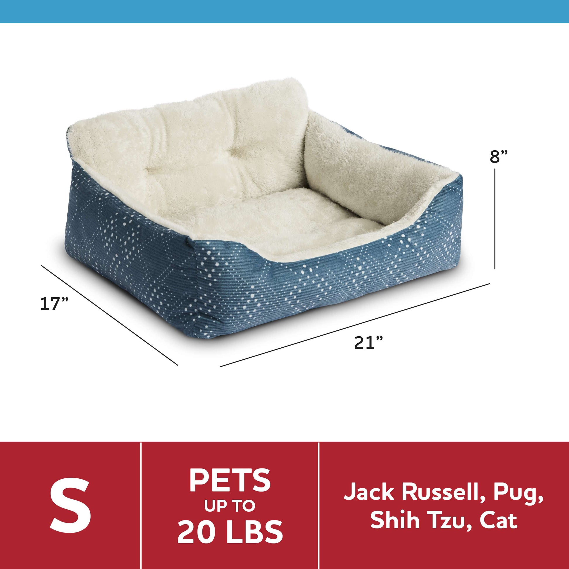 Lounger Small Dog or Cat Bed, Blue 21" X 17"